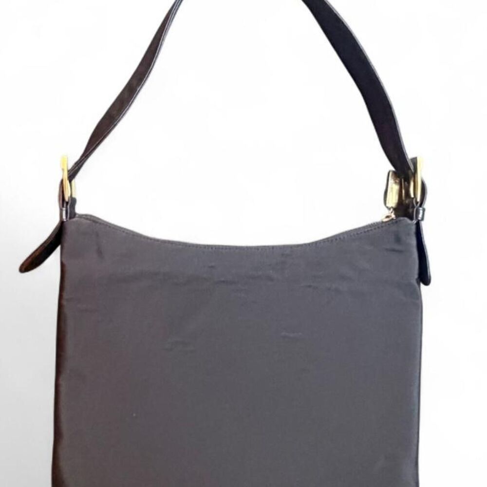 Ralph Lauren Black Nylon Shoulder Bag Leather Strap Gold Hardware Zip Hobo
